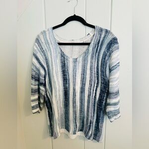 Nic + Zoe Striped Lightweight Sweater - Blue & White / L